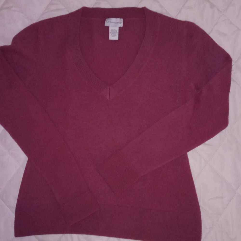 Soft Surroundings Dark Pink V Neck Wool Sweater, size M